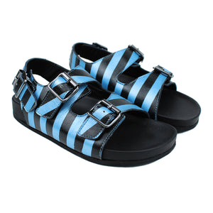 Sandals in Black/Blue leather and ergonomic footbed with back strap