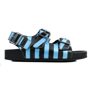 Sandals in Black/Blue leather and ergonomic footbed with back strap