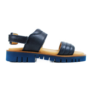 Sandals in navy leather and chunky soles