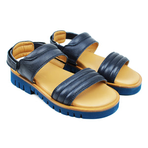 Sandals in navy leather and chunky soles