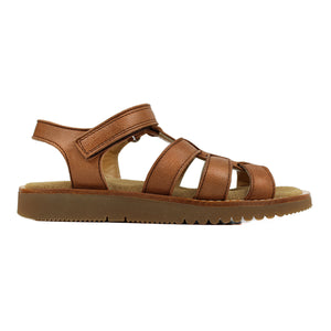 Sandals in tan leather, multistrap upper and light rubber sole