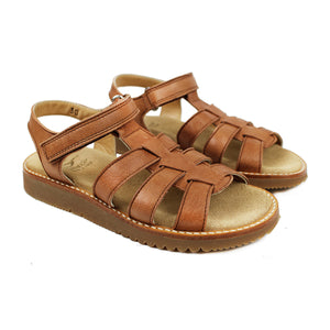 Sandals in tan leather, multistrap upper and light rubber sole