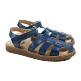 Sandals in navy leather and rubber sole
