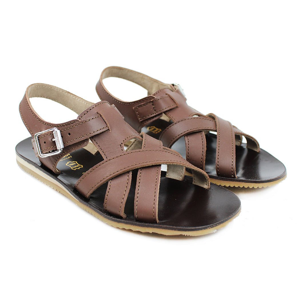 Monk Sandals in brown leather and rubber soles