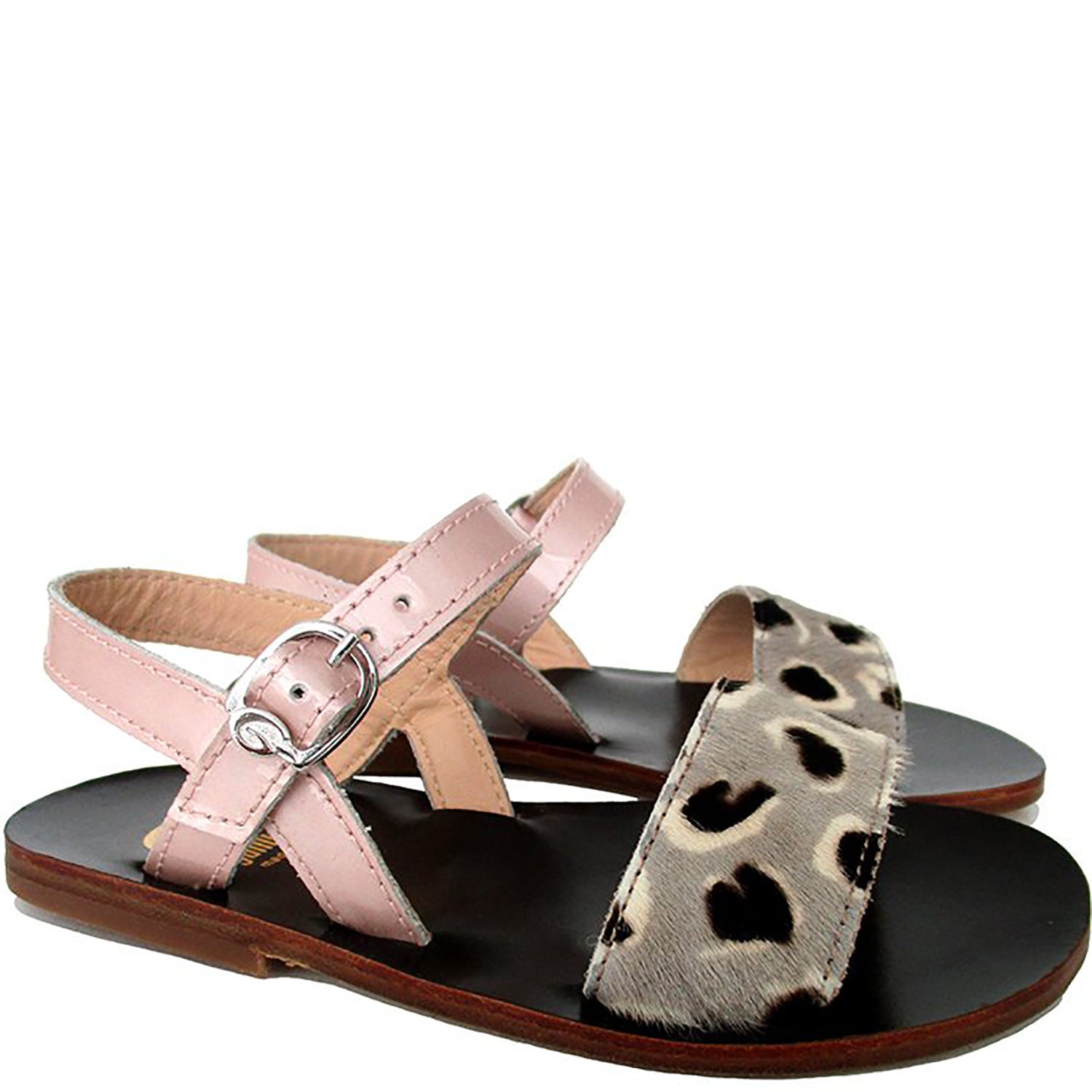 Sandals in Patent Leather and Animalier Effect Pony Leather