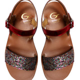 Sandals in Red Calfskin Leather with Glitter
