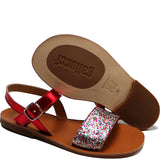 Sandals in Red Calfskin Leather with Glitter