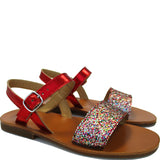 Sandals in Red Calfskin Leather with Glitter