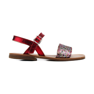 Sandals with multicolor bands and red straps