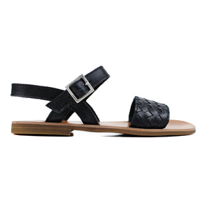 Sandals in black woven leather and rubber sole