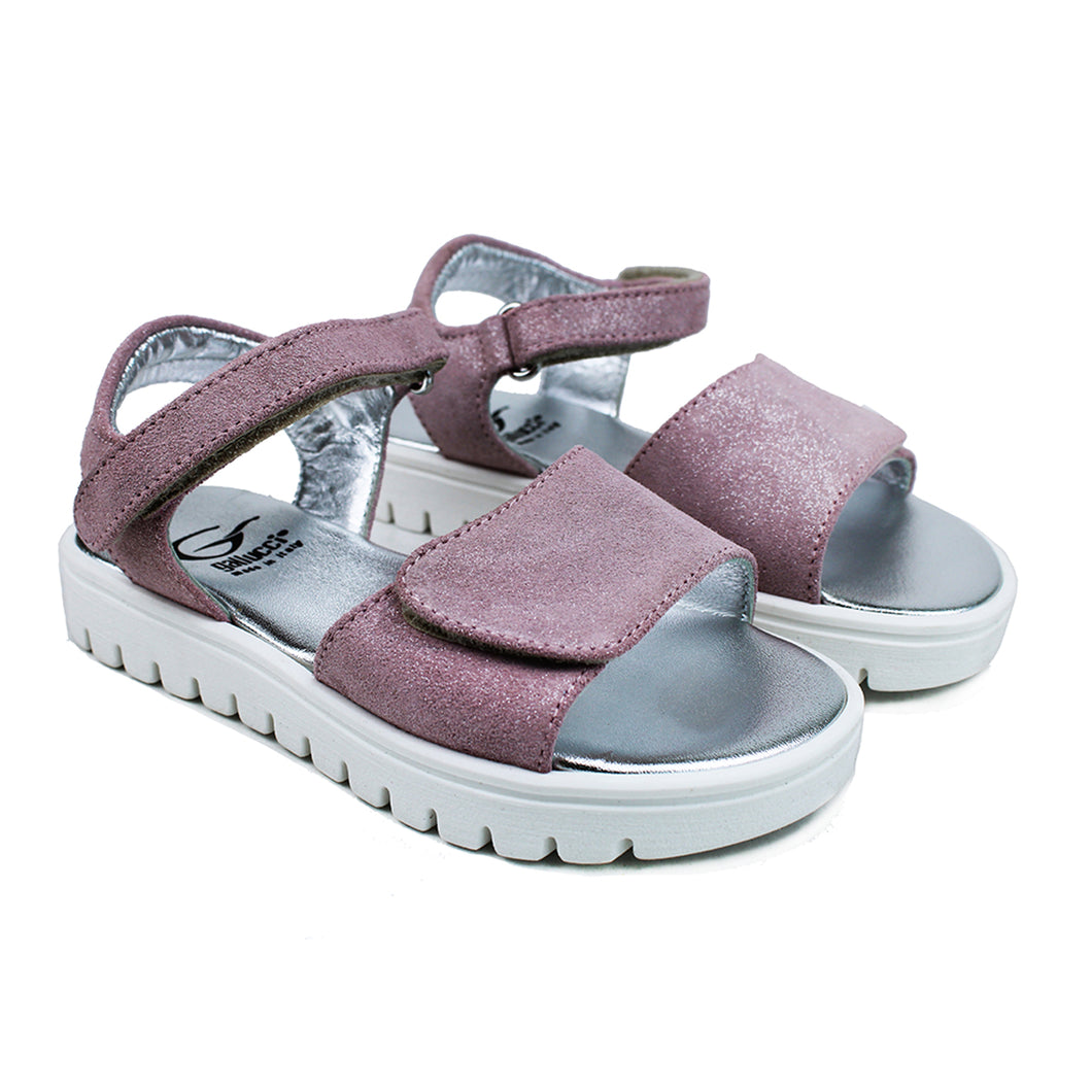 Sandals in iridescent pink leather and white rubber sole
