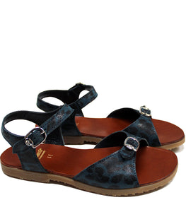 Sandals in blue animalier leather