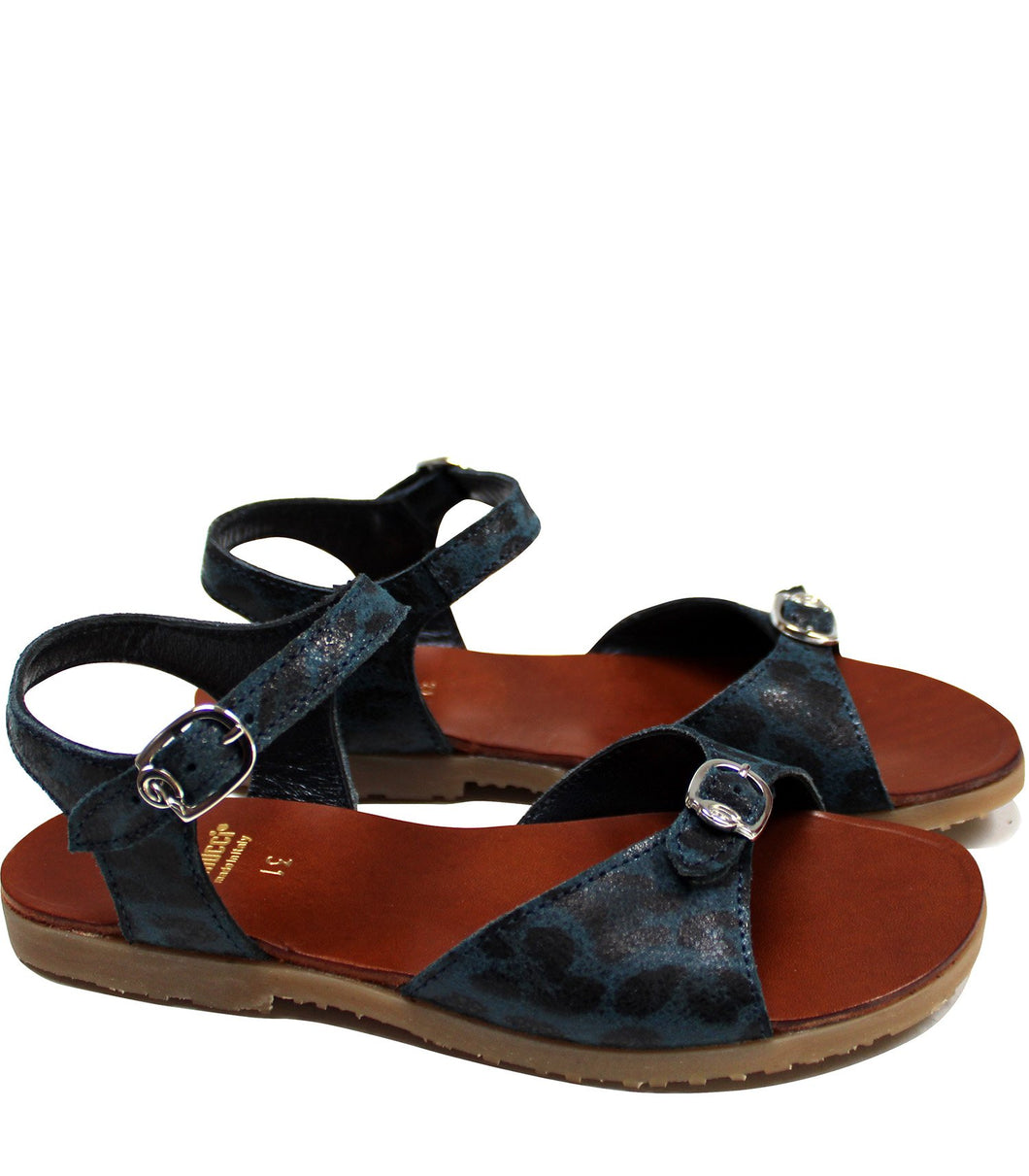 Sandals in blue animalier leather