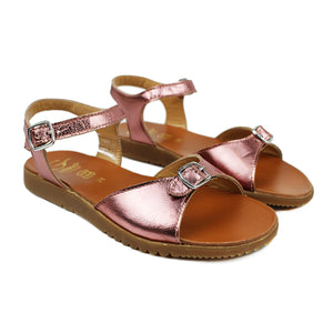 Sandals in pink lamè leather and light rubber sole