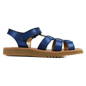 Sandals in royal blue leather and rubber soles