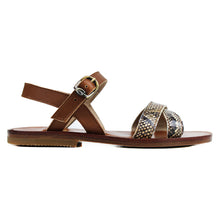 Load image into Gallery viewer, Sandals in Snake-style beige/tan leather
