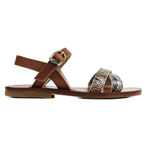 Sandals in Snake-style beige/tan leather
