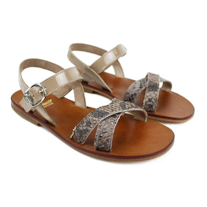 Sandals in beige snake-style and patent leather