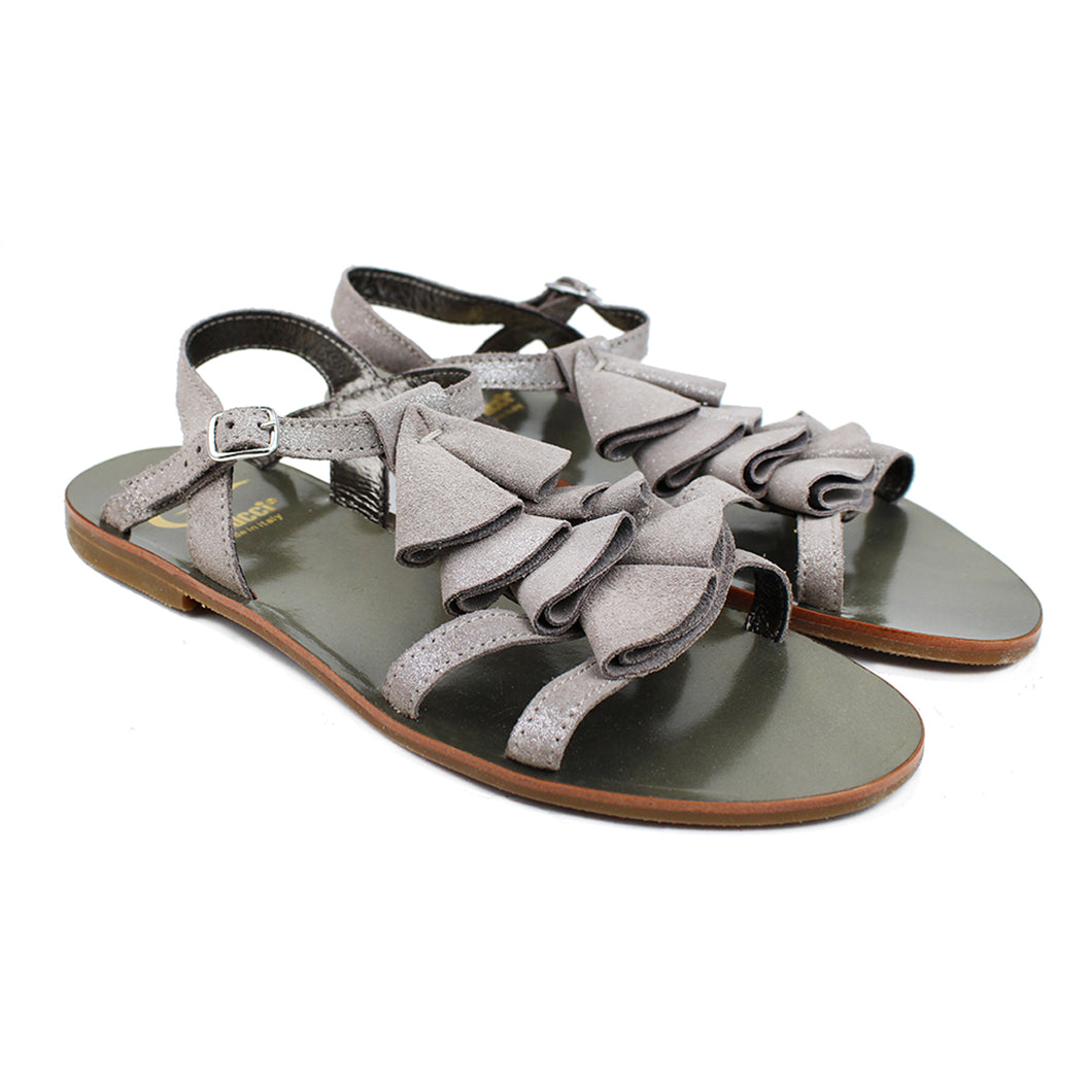 Sandals in Iridescent grey suede and leather details on top