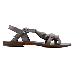 Sandals in Iridescent grey suede and leather details on top
