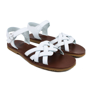 Sandals in white leather, wave upper straps and rubber soles