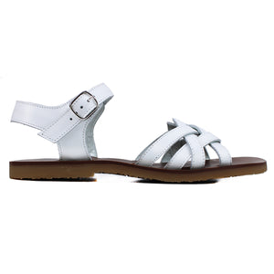 Sandals in white leather, wave upper straps and rubber soles