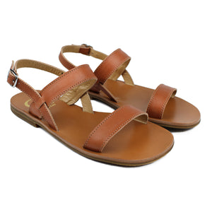 Sandals in tan leather and light rubber soles