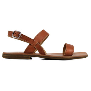 Sandals in tan leather and light rubber soles