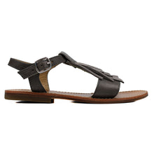Carica l&#39;immagine nel visualizzatore di Gallery, Sandals in anthracite leather with iridescent anthracite fringe and leather sole with antislipping
