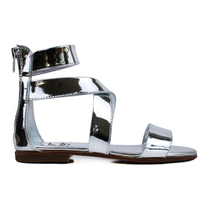 High-top sandals in mirror silver leather