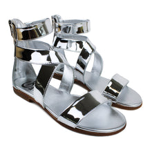 Load image into Gallery viewer, High-top sandals in mirror silver leather
