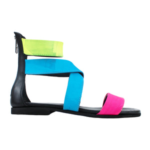 Sandals with three spread colors pink/blue/yellow