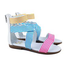 Load image into Gallery viewer, Sandals with three colors stripes pink/blue/yellow
