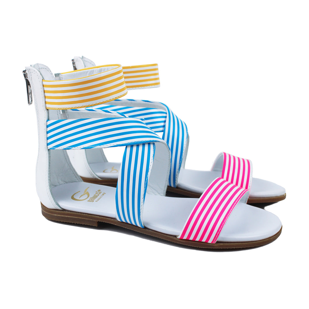 Sandals with three colors stripes pink/blue/yellow