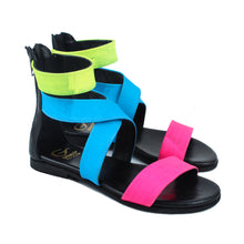 Load image into Gallery viewer, Sandals with three spread colors pink/blue/yellow
