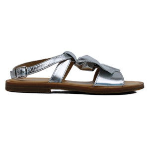 Sandals in silver leather with big tassels on top