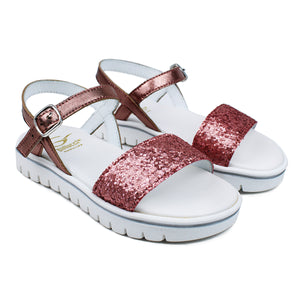 Sandals in pink glitter and chunky fashion soles