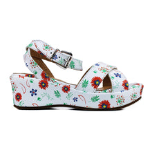 Load image into Gallery viewer, Sandals in white leather with platform and iconic flower print
