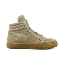 Load image into Gallery viewer, High-top Sneaker in sand velour and amber sole
