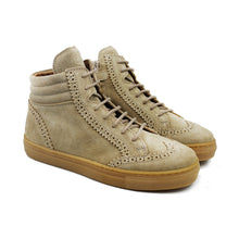 Load image into Gallery viewer, High-top Sneaker in sand velour and amber sole
