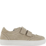 Double Straps Brogue Sneakers in Beige Suede Leather