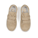 Double Straps Brogue Sneakers in Beige Suede Leather