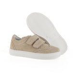 Double Straps Brogue Sneakers in Beige Suede Leather