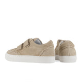 Double Straps Brogue Sneakers in Beige Suede Leather