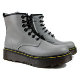 Ankle Boots in Grey Calfskin Leather with Black Laces