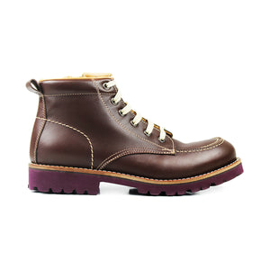 Mountain Boots in brown leather and violet soles
