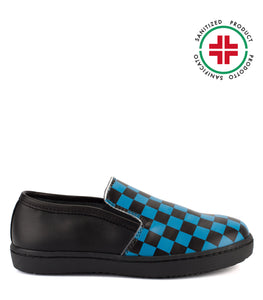 Black & blue leather slip-on
