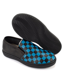 Black & blue leather slip-on