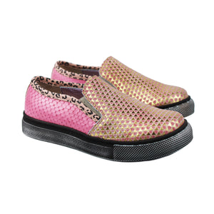 Slipon in bronze leather with exotic details