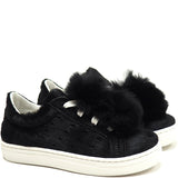 Sneakers with black lapin fur application in black pony hair leather